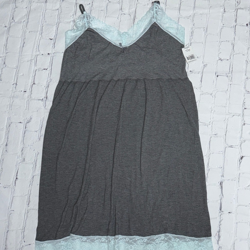 Just Be Women's 1X Gray Knit Lace Trim Sleeveless Nightgown Sleep Dress NWT - Picture 1 of 4